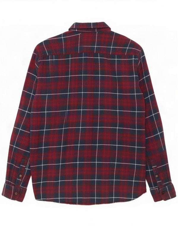 Jack & Jones Mens Flannel Shirt Medium Maroon Check Cotton