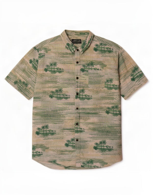 Vintage Mens Graphic Short Sleeve Shirt 2XL Green Cotton Hawaiian