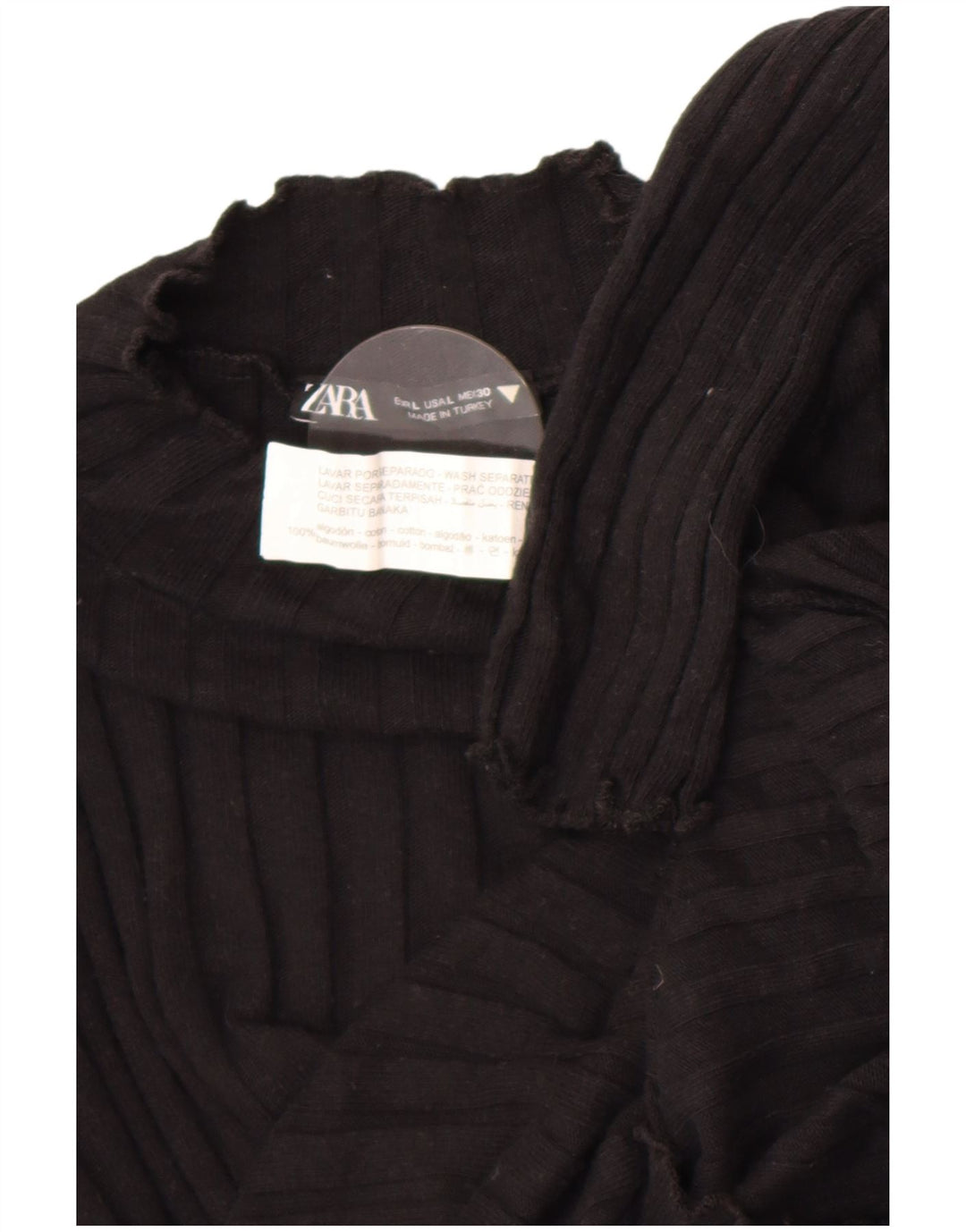 Zara Womens Crop Top Long Sleeve UK 14 Large Black Cotton