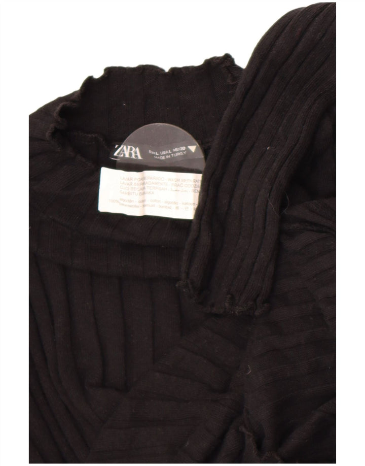 Zara Womens Crop Top Long Sleeve UK 14 Large Black Cotton