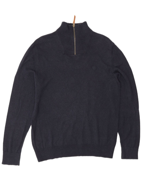 Fat Face Mens Zip Neck Jumper Sweater Large Navy Blue Cotton