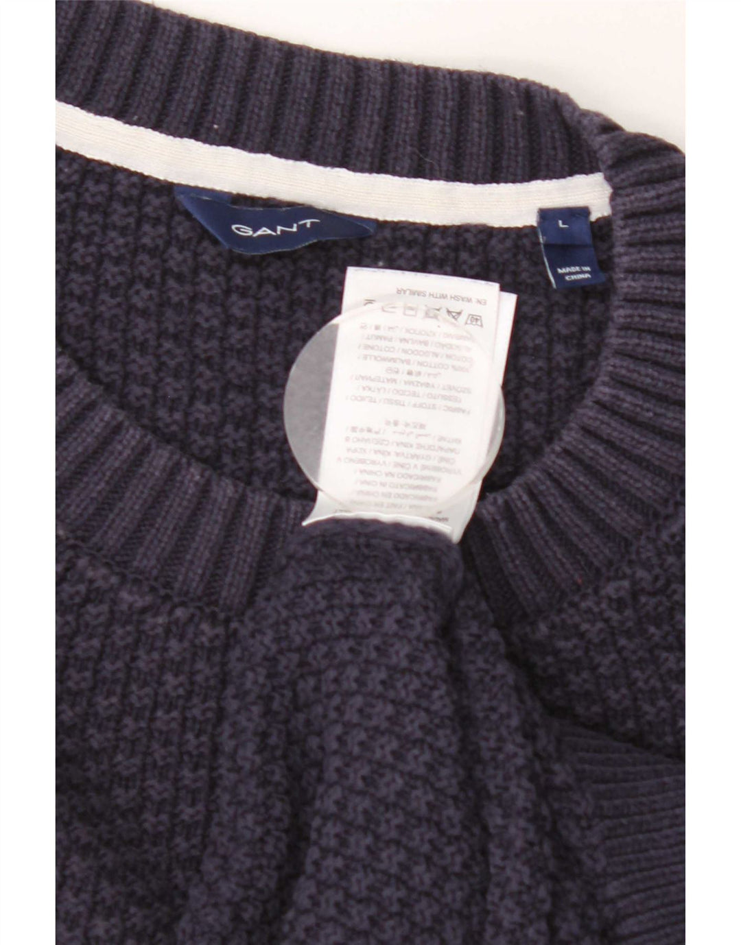 Gant Mens Crew Neck Jumper Sweater Large Navy Blue Cotton