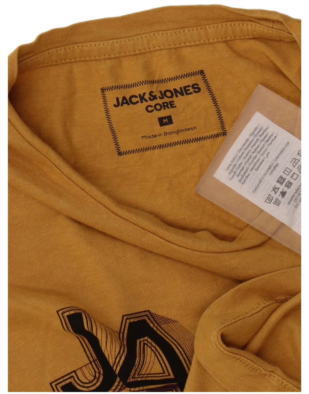 Jack & Jones Mens Graphic T-Shirt Top Medium Yellow Cotton