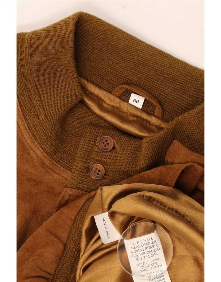 Vintage Mens Suede Bomber Jacket IT 60 5XL Brown Leather