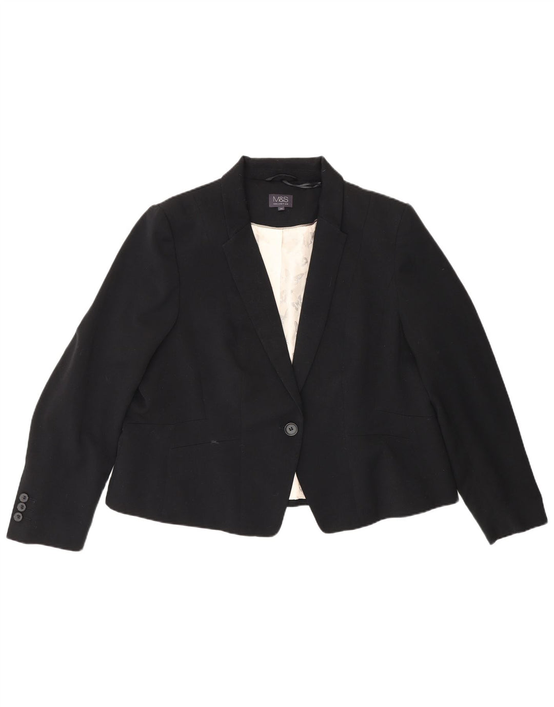 Marks & Spencer Womens 1 Button Blazer Jacket UK 20 2XL Black Polyester