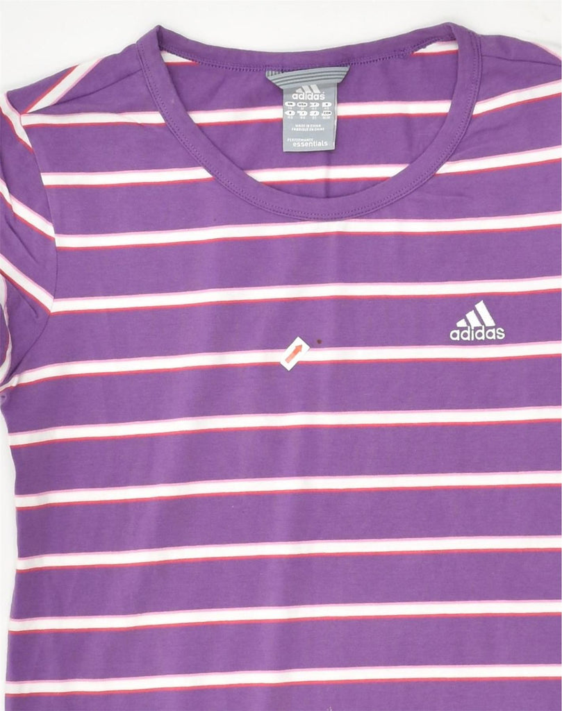 ADIDAS Womens T-Shirt Top UK 14 Large Purple Striped Cotton | Vintage Adidas | Thrift | Second-Hand Adidas | Used Clothing | Messina Hembry 