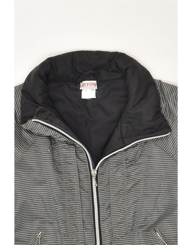 VINTAGE Womens Padded Jacket UK 14 Large Grey Striped Polyester | Vintage Vintage | Thrift | Second-Hand Vintage | Used Clothing | Messina Hembry 