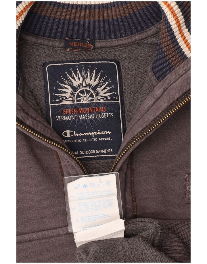 Champion Mens Zip Neck Sweatshirt Jumper Medium Grey Cotton