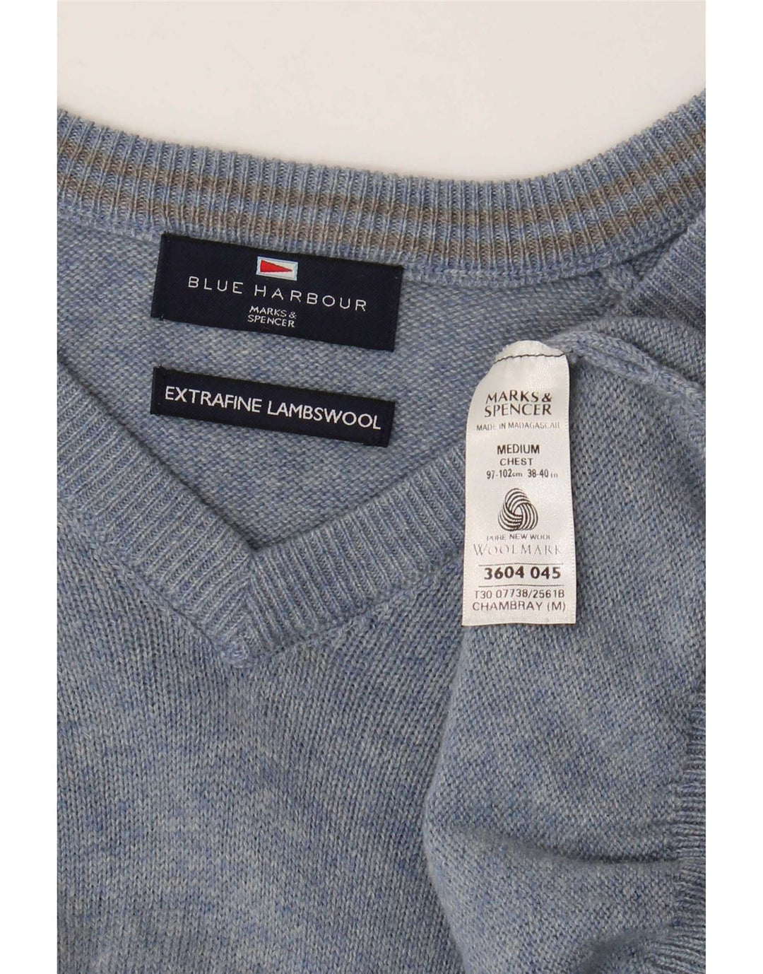Marks & Spencer Mens Blue Harbour V-Neck Jumper Sweater Medium Blue