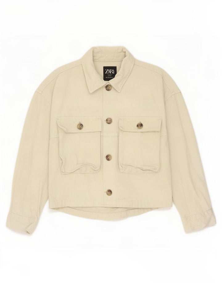 Zara Womens Bomber Jacket UK 10 Small Green Cotton