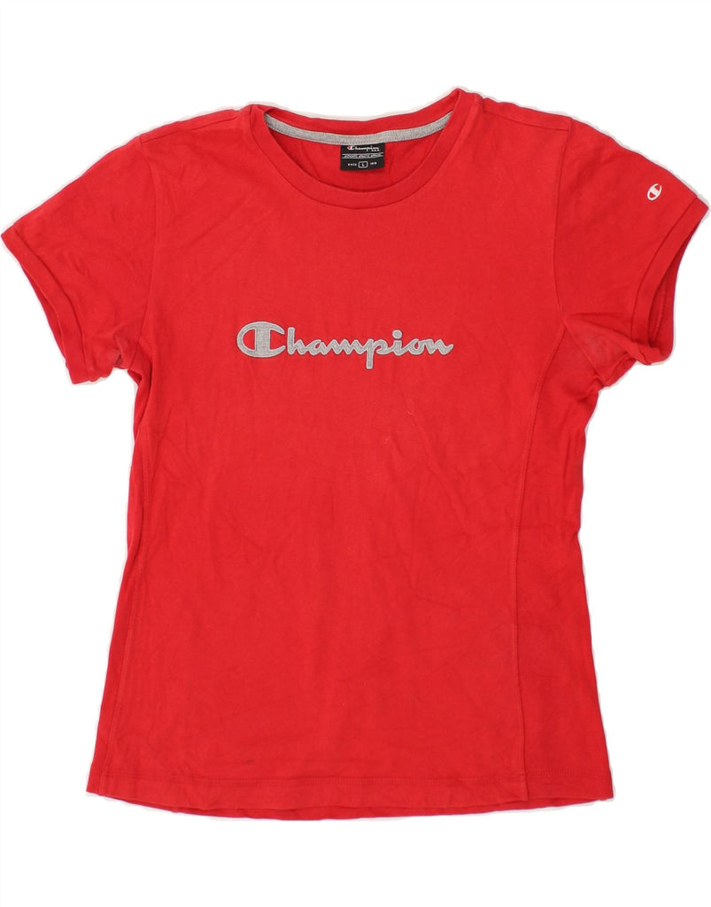 CHAMPION Womens Graphic T-Shirt Top UK 14 Large Red Cotton | Vintage Champion | Thrift | Second-Hand Champion | Used Clothing | Messina Hembry 