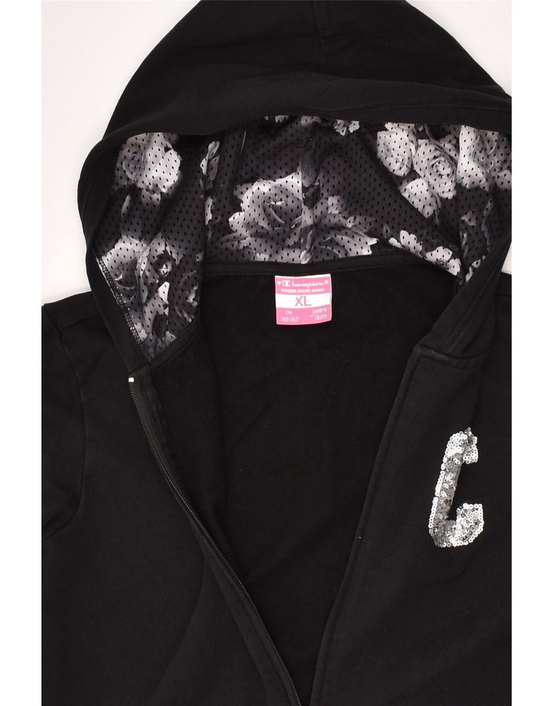 CHAMPION Girls Graphic Zip Hoodie Sweater 13-14 Years XL Black | Vintage Champion | Thrift | Second-Hand Champion | Used Clothing | Messina Hembry 