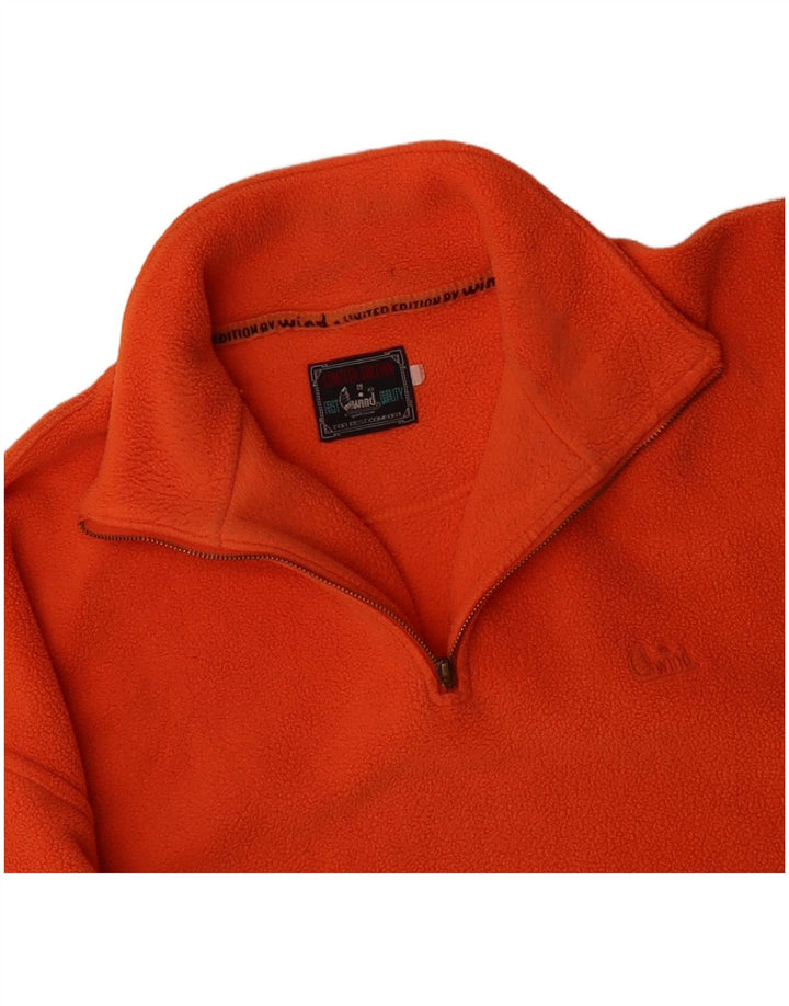 VINTAGE Mens Zip Neck Fleece Jumper XL Orange