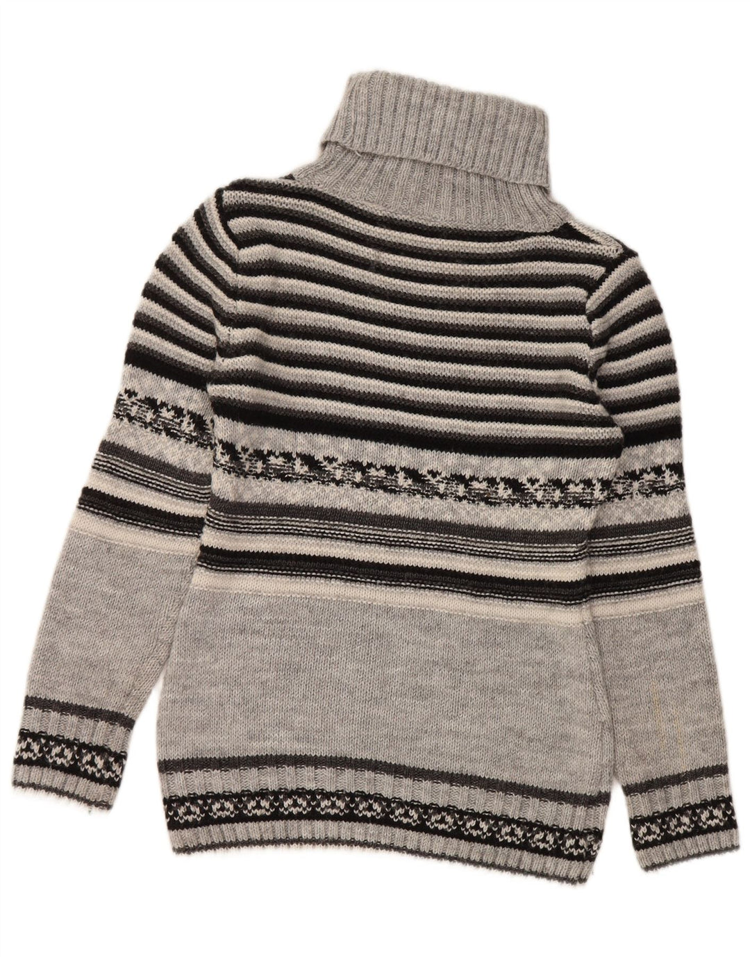 Vintage Womens Roll Neck Jumper Sweater UK 10 Small Grey Striped Wool