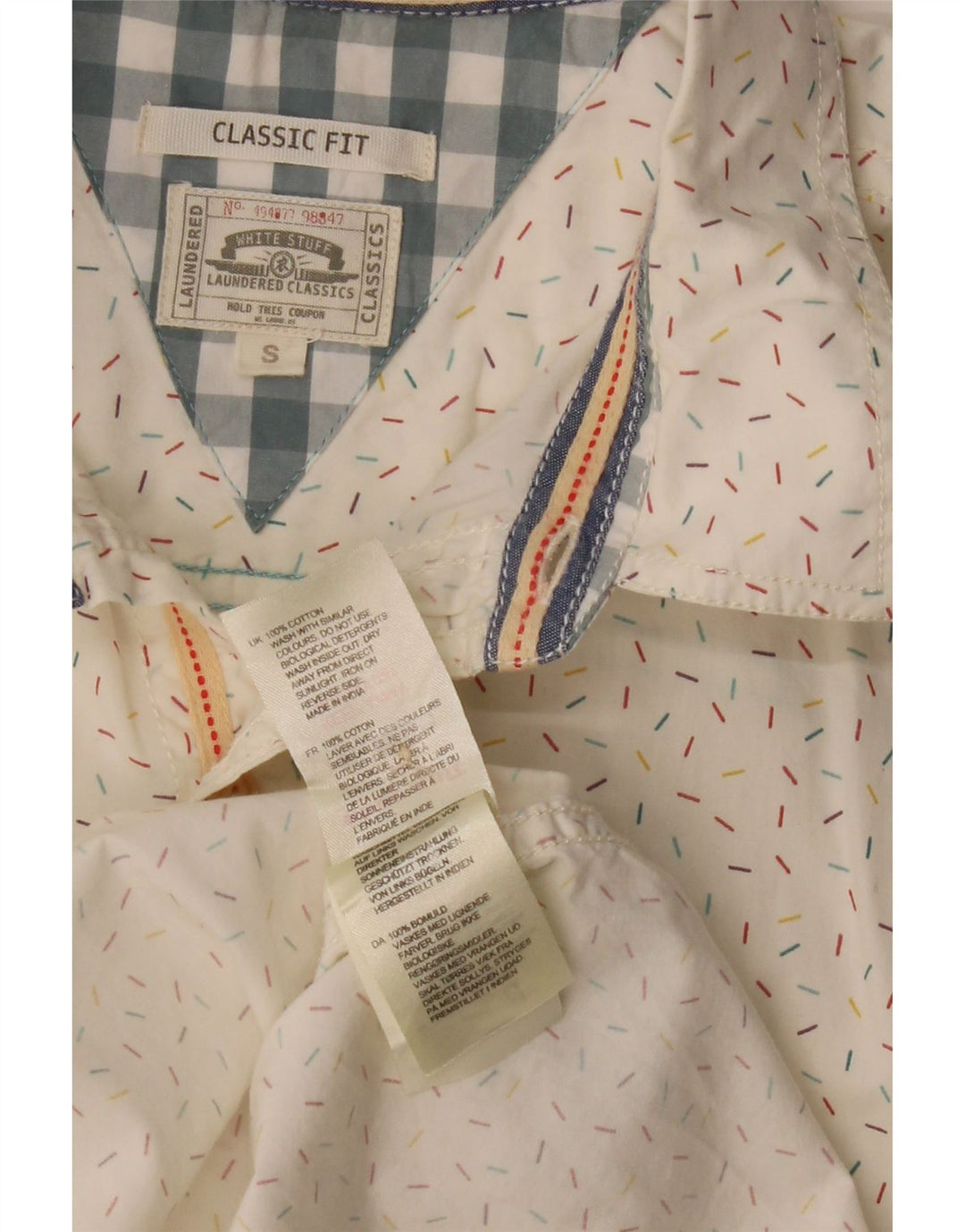 WHITE STUFF Mens Classic Fit Short Sleeve Shirt Small White Spotted Cotton