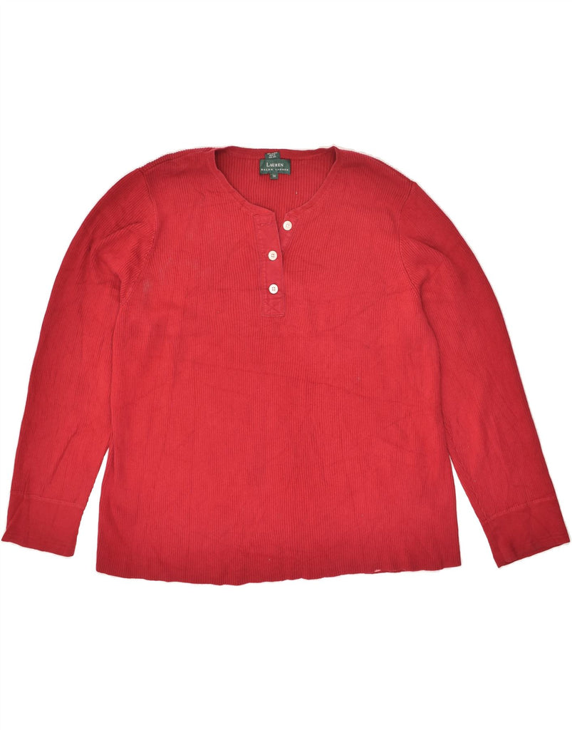 RALPH LAUREN Womens Top Long Sleeve UK 22 3XL Red Cotton | Vintage Ralph Lauren | Thrift | Second-Hand Ralph Lauren | Used Clothing | Messina Hembry 