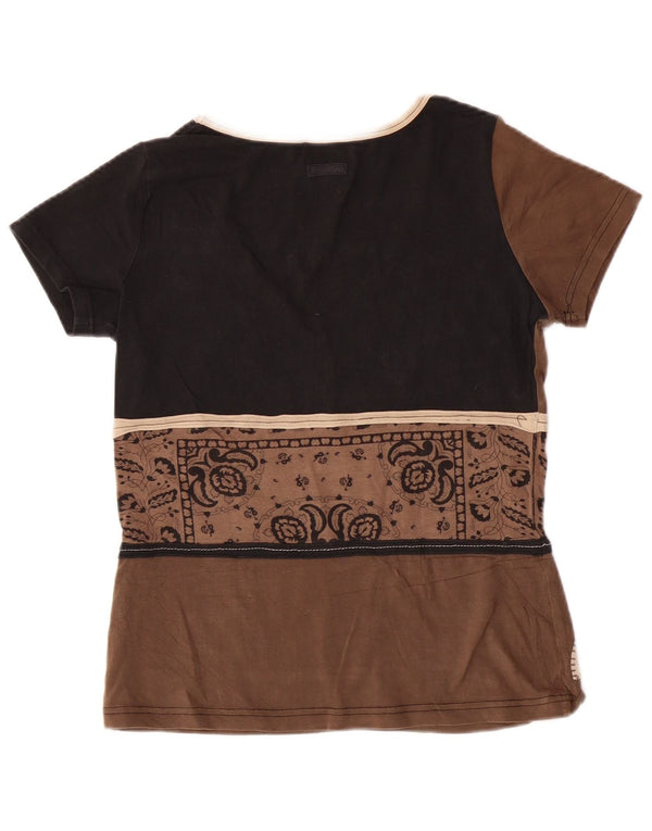 MARLBORO CLASSICS Womens T-Shirt Top UK 12 Medium Brown Paisley Cotton