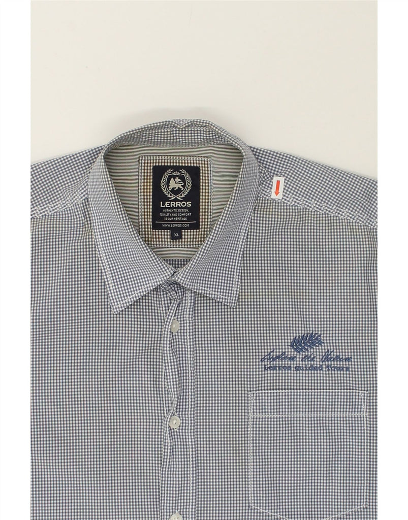 LERROS Mens Short Sleeve Shirt XL Blue Check Cotton | Vintage Lerros | Thrift | Second-Hand Lerros | Used Clothing | Messina Hembry 