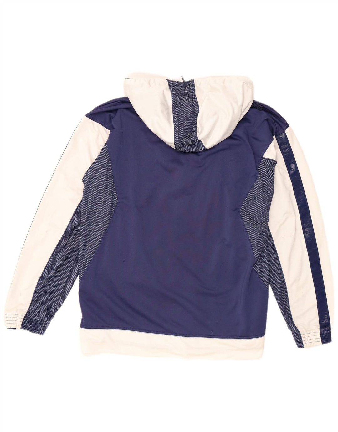 Asics Mens Graphic Hooded Tracksuit Top Jacket Large Navy Blue Colourblock