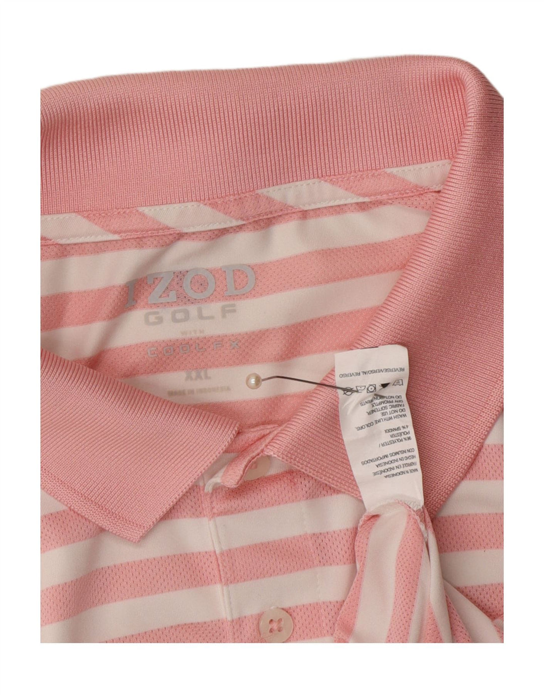 IZOD Mens Polo Shirt 2XL Pink Striped Polyester Vintage Izod and Second-Hand Izod from Messina Hembry 