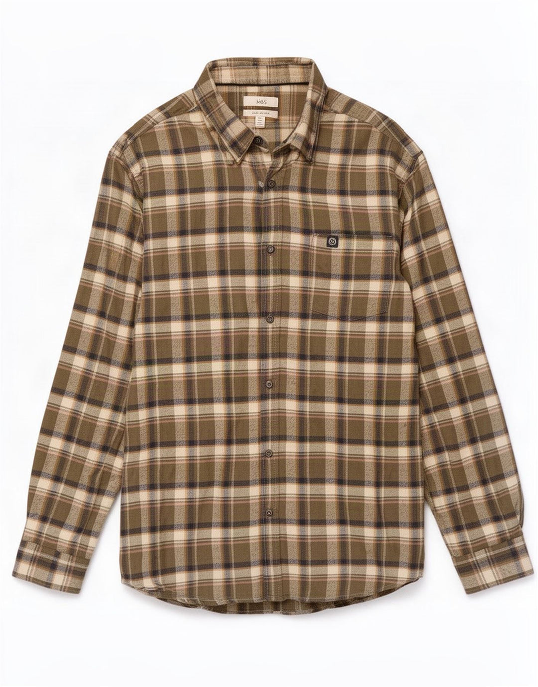 Marks & Spencer Mens Flannel Shirt 2XL Green Check Cotton