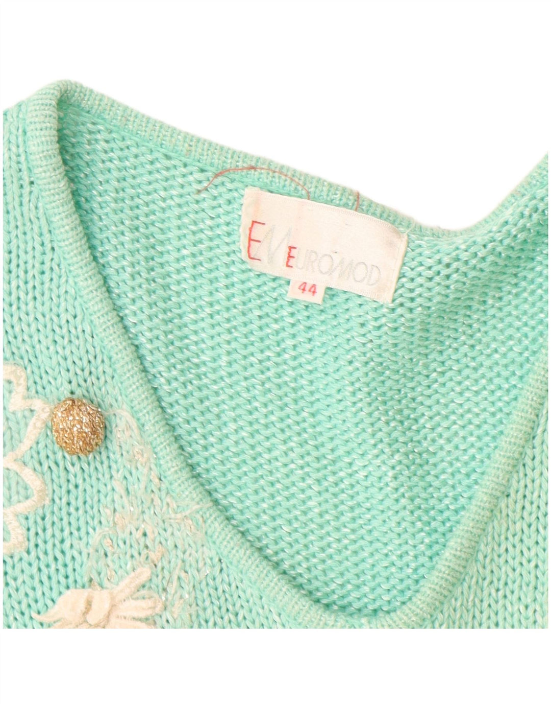 Vintage Womens V-Neck Jumper Sweater IT 44 Medium Turquoise Polyacrylic