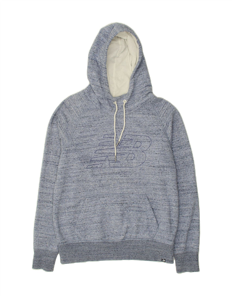 NEW BALANCE Womens Graphic Hoodie Jumper UK 14 Medium Blue Flecked Cotton Vintage New Balance and Second-Hand New Balance from Messina Hembry 