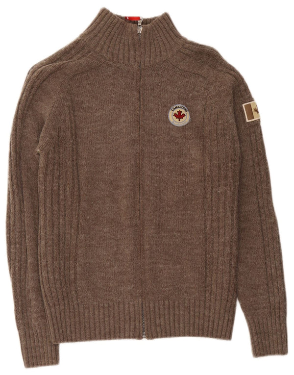 Canadiens Womens Oversized Full Zip Cardigan Sweater UK 10 Small Brown Wool