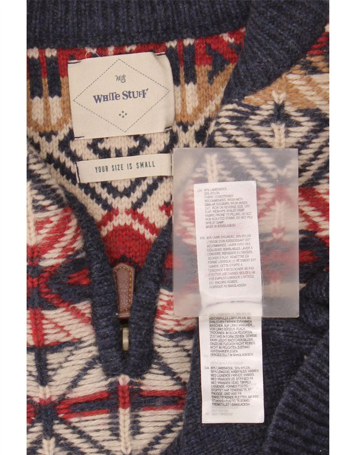White Stuff Mens Zip Neck Jumper Sweater Small Navy Blue Fair Isle