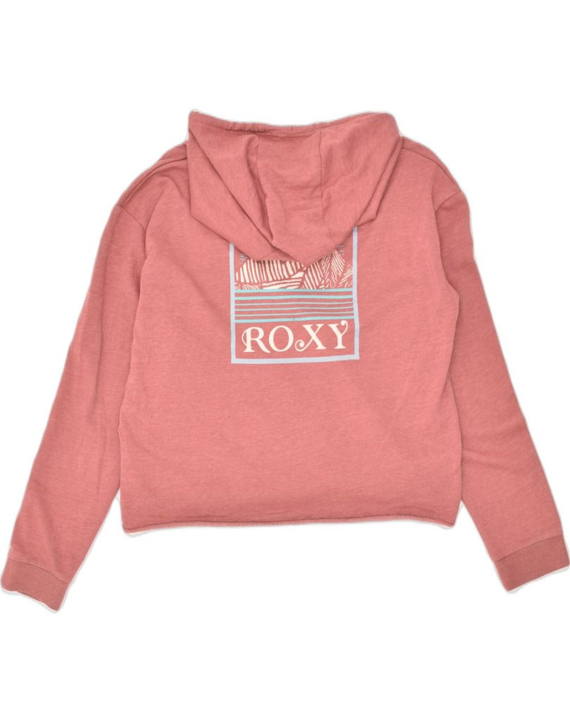 ROXY Womens Crop Graphic Hoodie Jumper US 12 Large Pink Cotton | Vintage Roxy | Thrift | Second-Hand Roxy | Used Clothing | Messina Hembry 