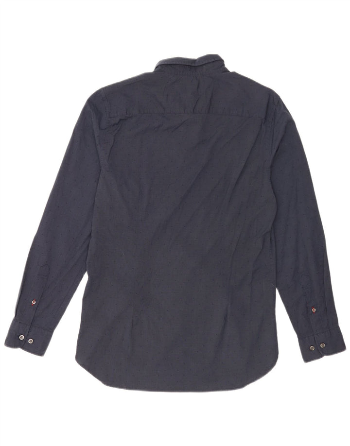 Tommy Hilfiger Mens Slim Fit Shirt Medium Navy Blue Spotted Cotton