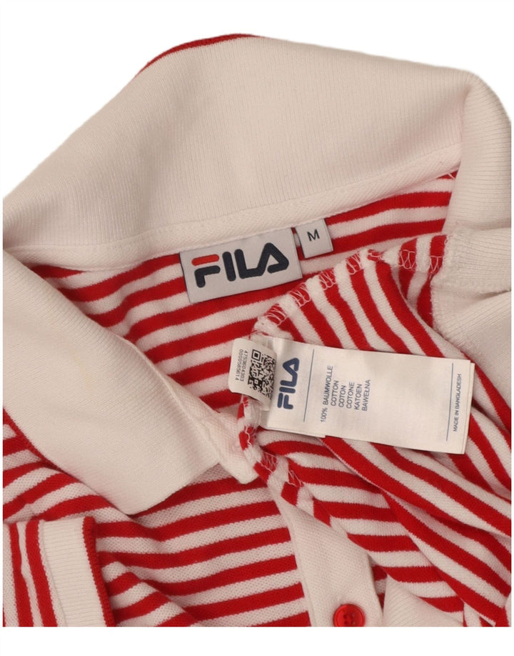 FILA Womens Polo Shirt UK 14 Medium Red Striped Cotton