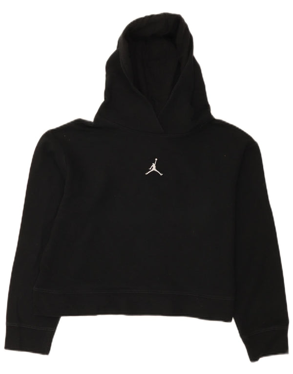 Jordan Girls Crop Hoodie Jumper 12-13 Years Large Black Cotton