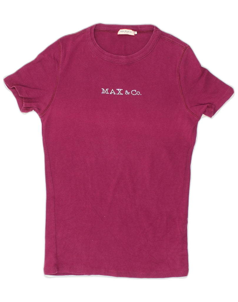 MAX & CO. Womens Graphic T-Shirt Top UK 12 Medium Burgundy | Vintage Max & Co. | Thrift | Second-Hand Max & Co. | Used Clothing | Messina Hembry 