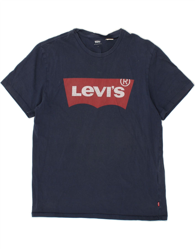 LEVI'S Womens Graphic T-Shirt Top UK 16 Large Navy Blue Cotton Vintage Levi's and Second-Hand Levi's from Messina Hembry 