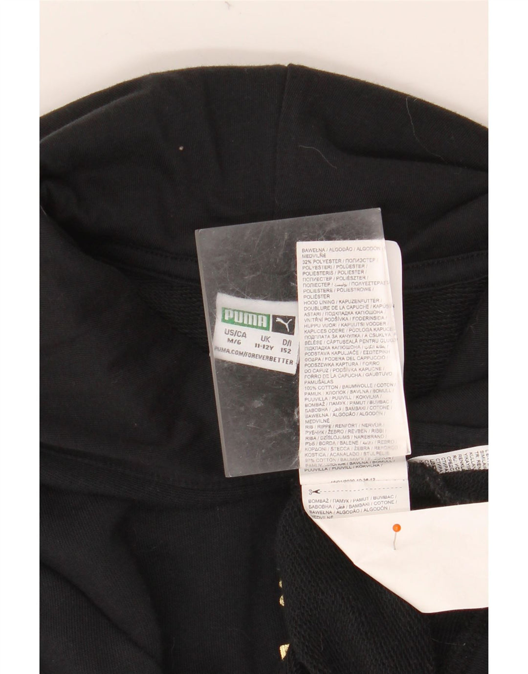 PUMA Girls Crop Graphic Hoodie Jumper 11-12 Years Black Colourblock Cotton