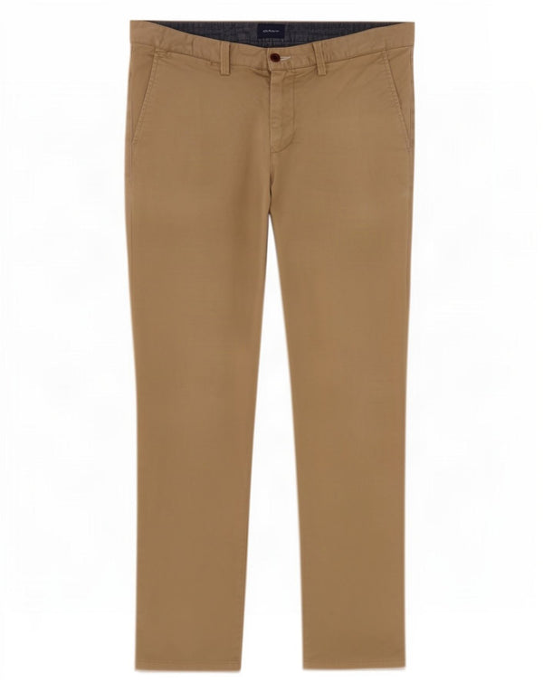 Gant Mens Slim Chino Trousers W32 L30 Beige Cotton
