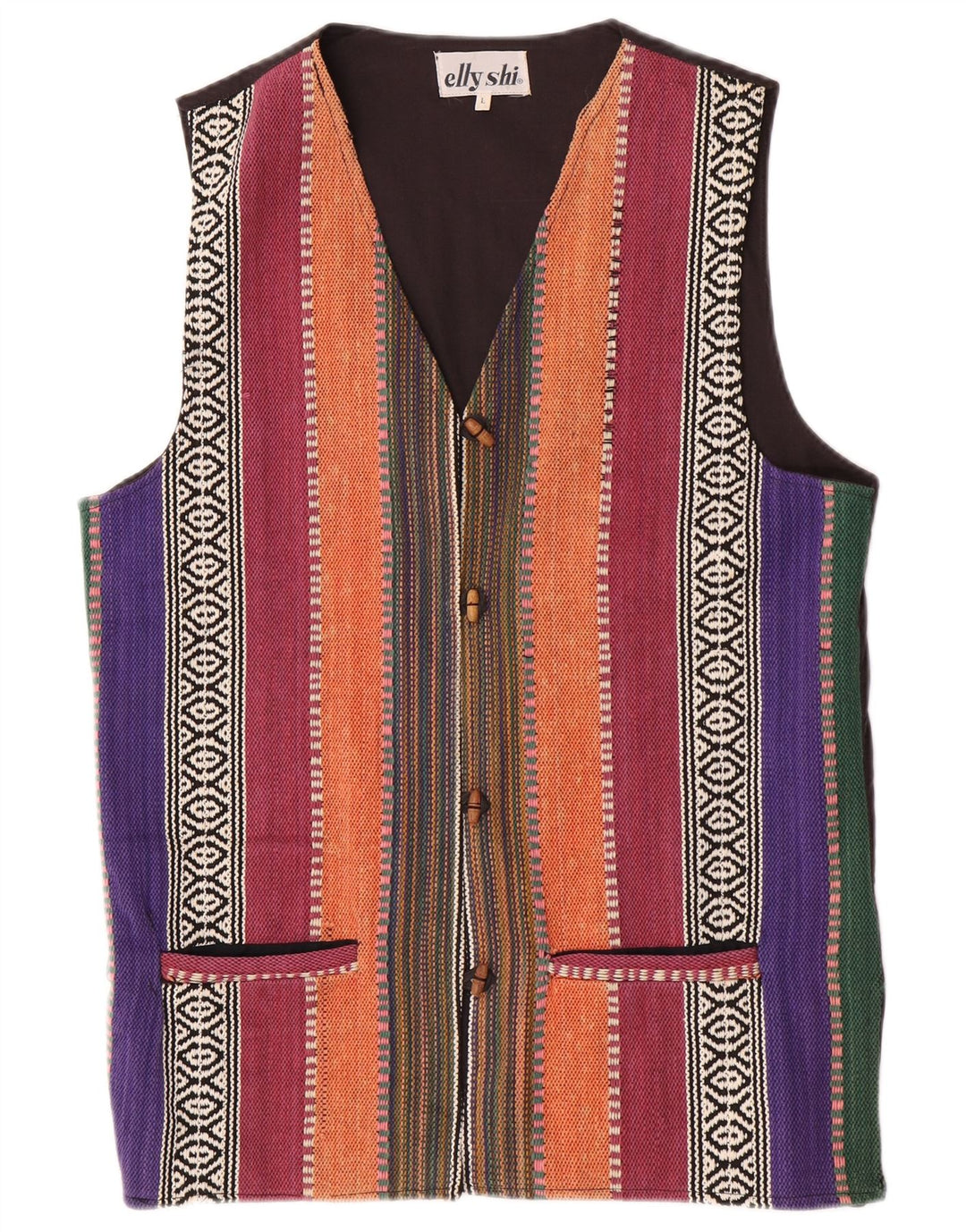 Vintage Womens Gilet UK 16 Large Multicoloured Striped Cotton
