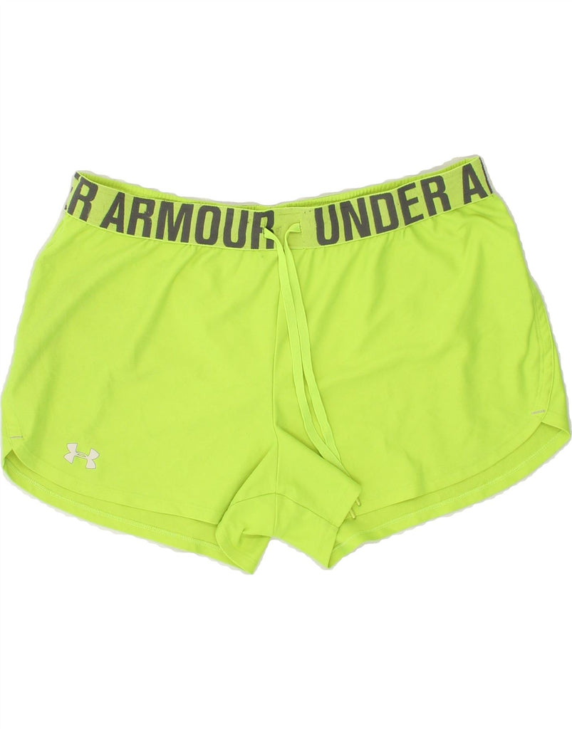 UNDER ARMOUR Womens Graphic Sport Shorts UK 14 Large Green Polyester | Vintage Under Armour | Thrift | Second-Hand Under Armour | Used Clothing | Messina Hembry 