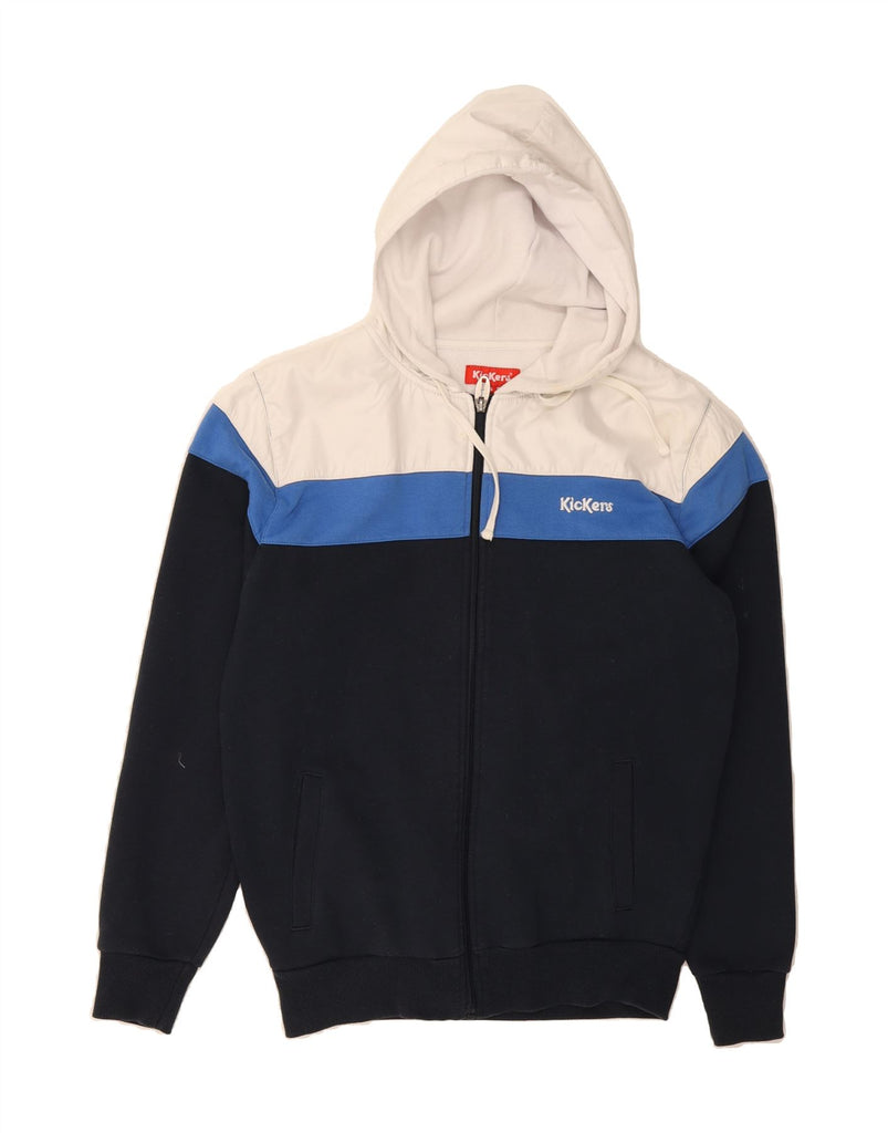 KICKERS Mens Zip Hoodie Sweater Small Navy Blue Colourblock Cotton Vintage Kickers and Second-Hand Kickers from Messina Hembry 
