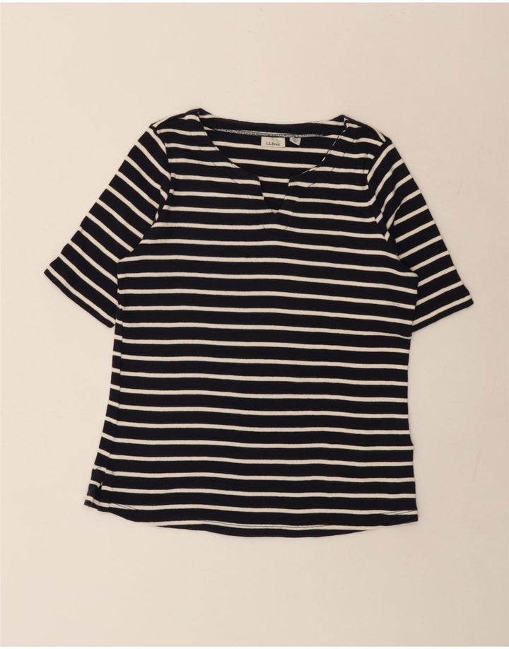 L.L.Bean Womens T-Shirt Top UK 12 Medium Navy Blue Striped Cotton