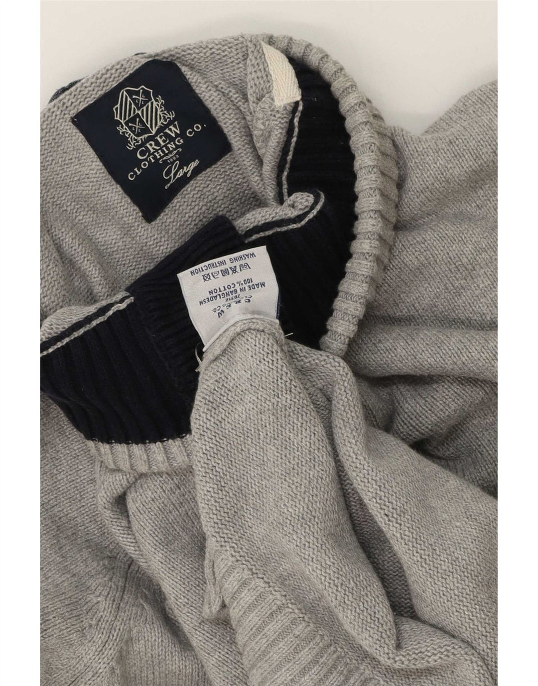 Crew Clothing Mens Button Neck Jumper Sweater Large Grey Cotton