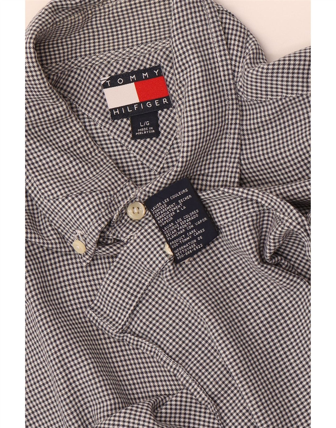 Tommy Hilfiger Mens Shirt Large Grey Houndstooth Cotton