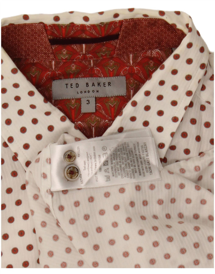 Ted Baker Mens Shirt Size 3 Medium White Spotted Cotton
