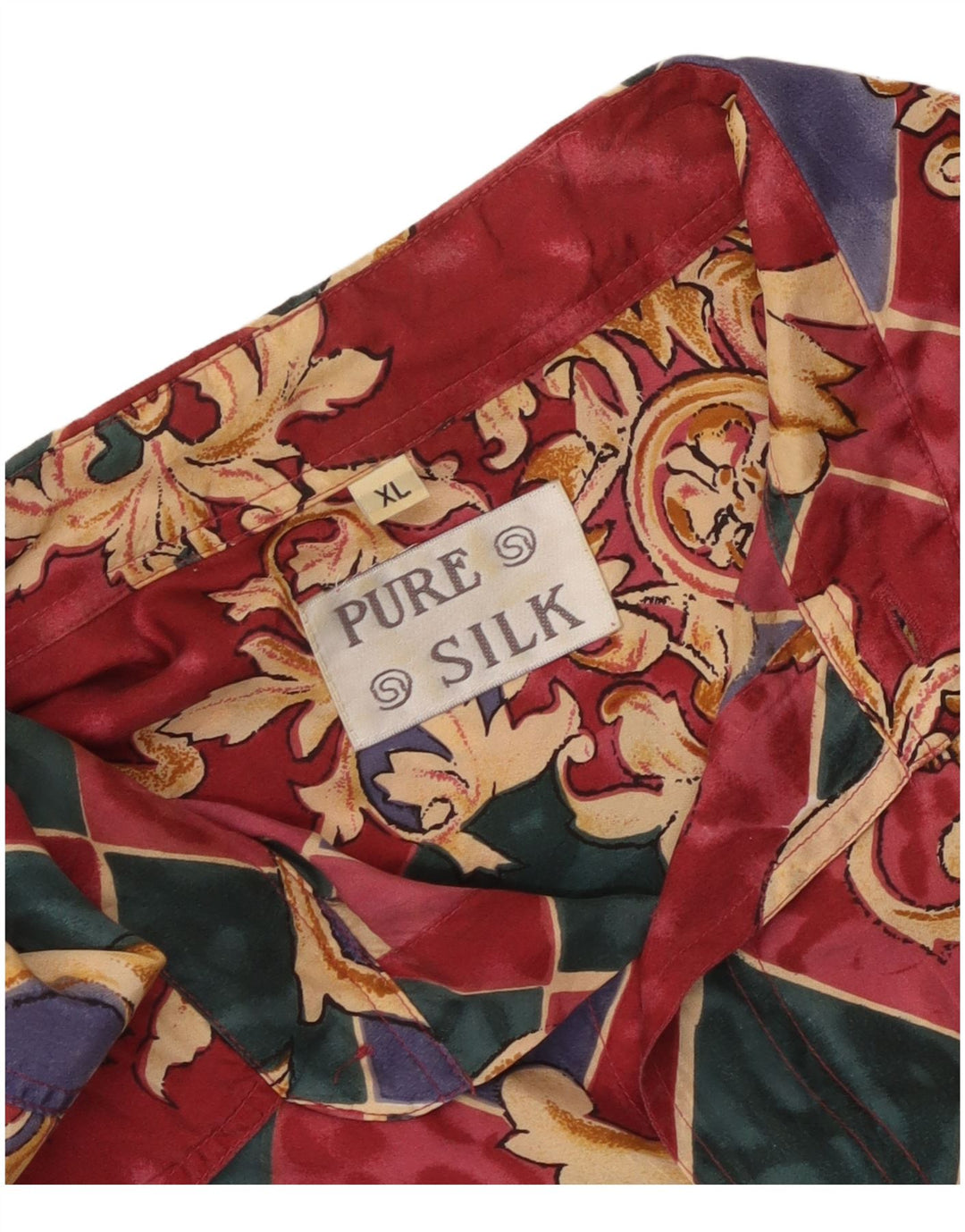 Vintage Mens Short Sleeve Shirt XL Multicoloured Geometric Silk