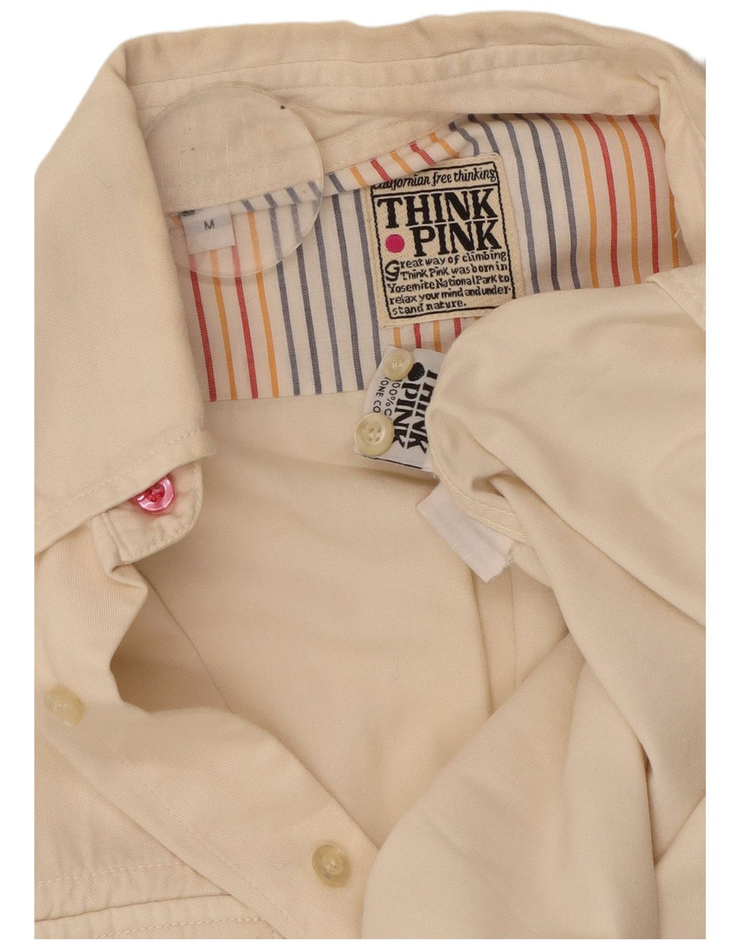 THINK PINK Mens Shirt Medium Beige Cotton