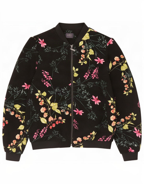 Marks & Spencer Womens Oversized Bomber Jacket UK 10 Small Black Floral