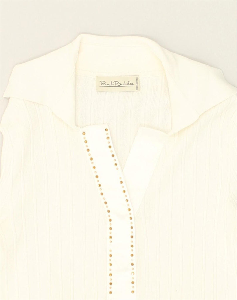 RENATO BALESTRA Womens Polo Neck Jumper Sweater IT 44 Medium White Viscose | Vintage Renato Balestra | Thrift | Second-Hand Renato Balestra | Used Clothing | Messina Hembry 