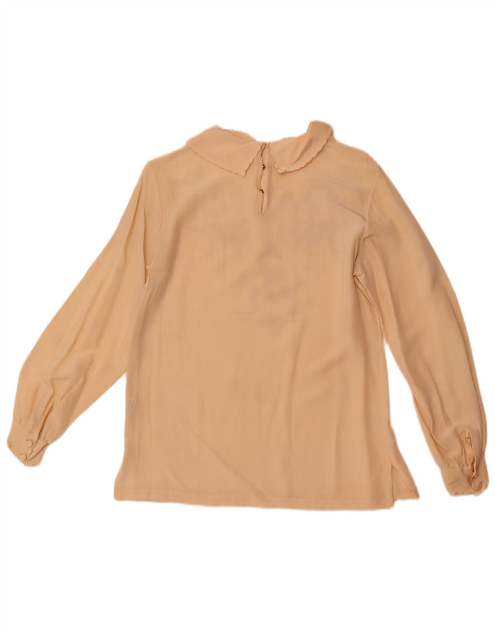 VINTAGE Womens Long Sleeve Shirt Blouse EU 36 Small Beige Floral Silk