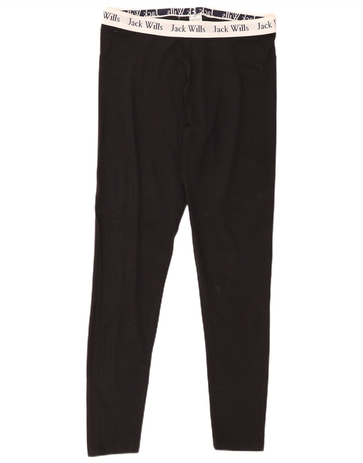 JACK WILLS Womens Graphic Leggings UK 12 Medium Black Colourblock Cotton